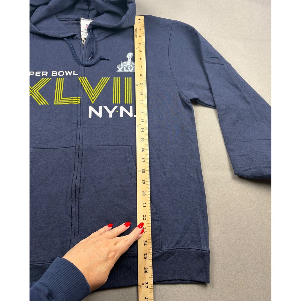 Super Bowl XLVIII NY NJ NFL Team Apparel Navy Blue Full Zip Hoodie Mens Large - Picture 9 of 9